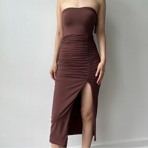 Klassy Network Brown Ruched Strapless Dress Size XXL